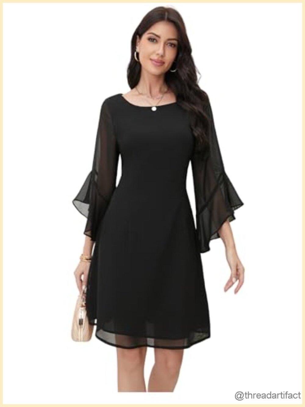 Chiffon 3/4 Sleeve Cocktail Dress for Work Wedding Guest
